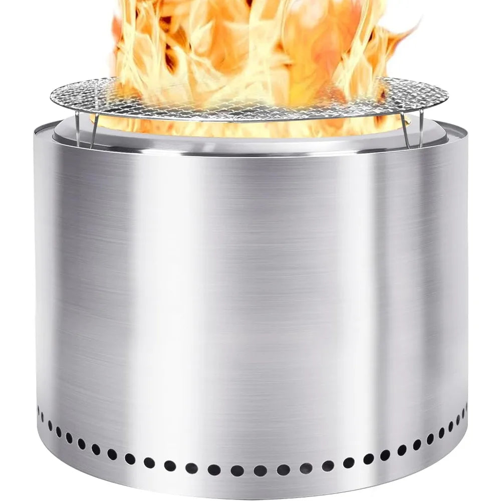 Stainless Wood Burning Fireplace with Grill and Removable Ash Pan