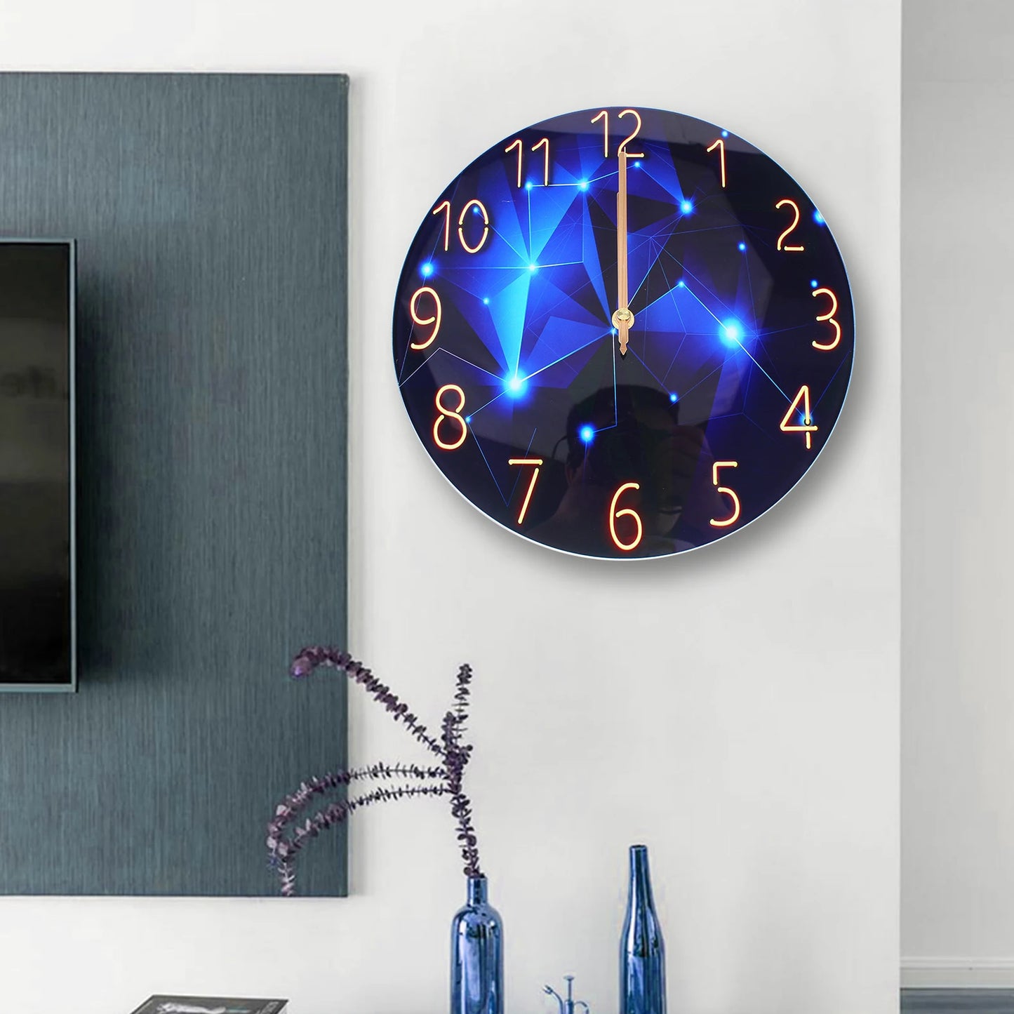 12" Silent Blue Diamond Round Wall Clock