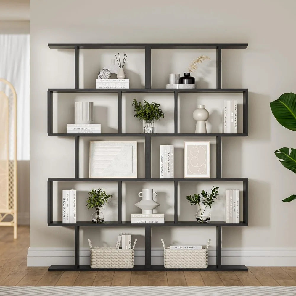 Black 5-Tier Geometric Bookcase,