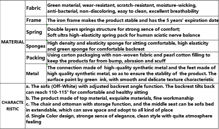 Off-White Sackcloth 6-Piece Living Room Sofa Bed