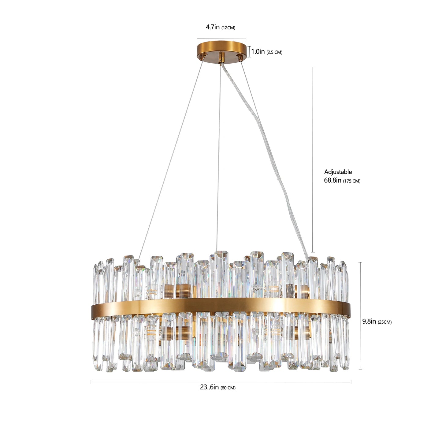 23.6-inch Luxury Crystal Chandelier, Gold-Plated Metal Frame