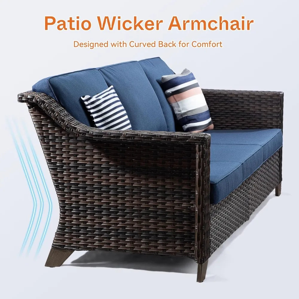 Patio Couch, All Weather Outdoor Rattan Wicker 3-Seat Sofa