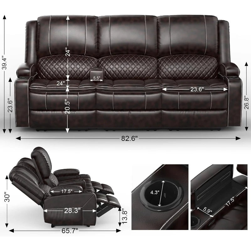 Recliner Sofa, 3 Seater with 2-Tier Cushion