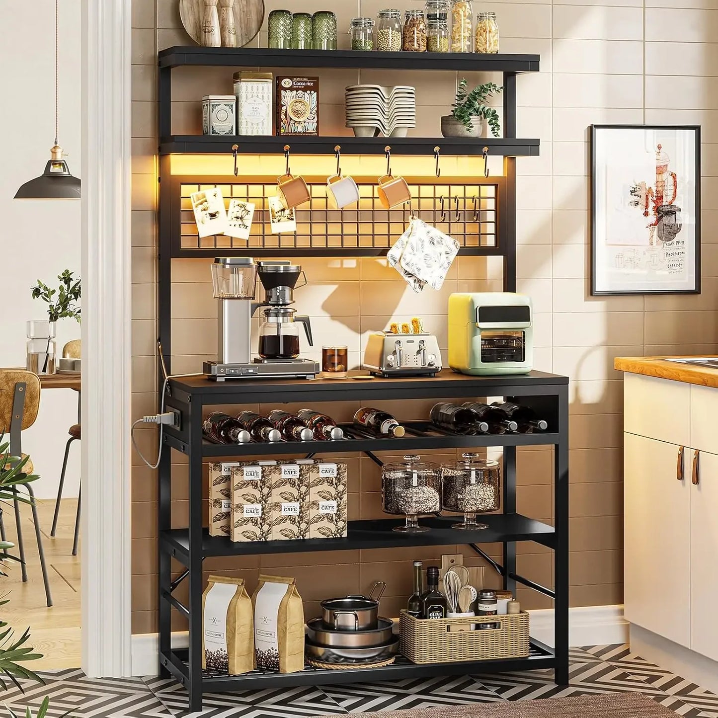 Bakers Rack with Power Outlet, 6-Tier