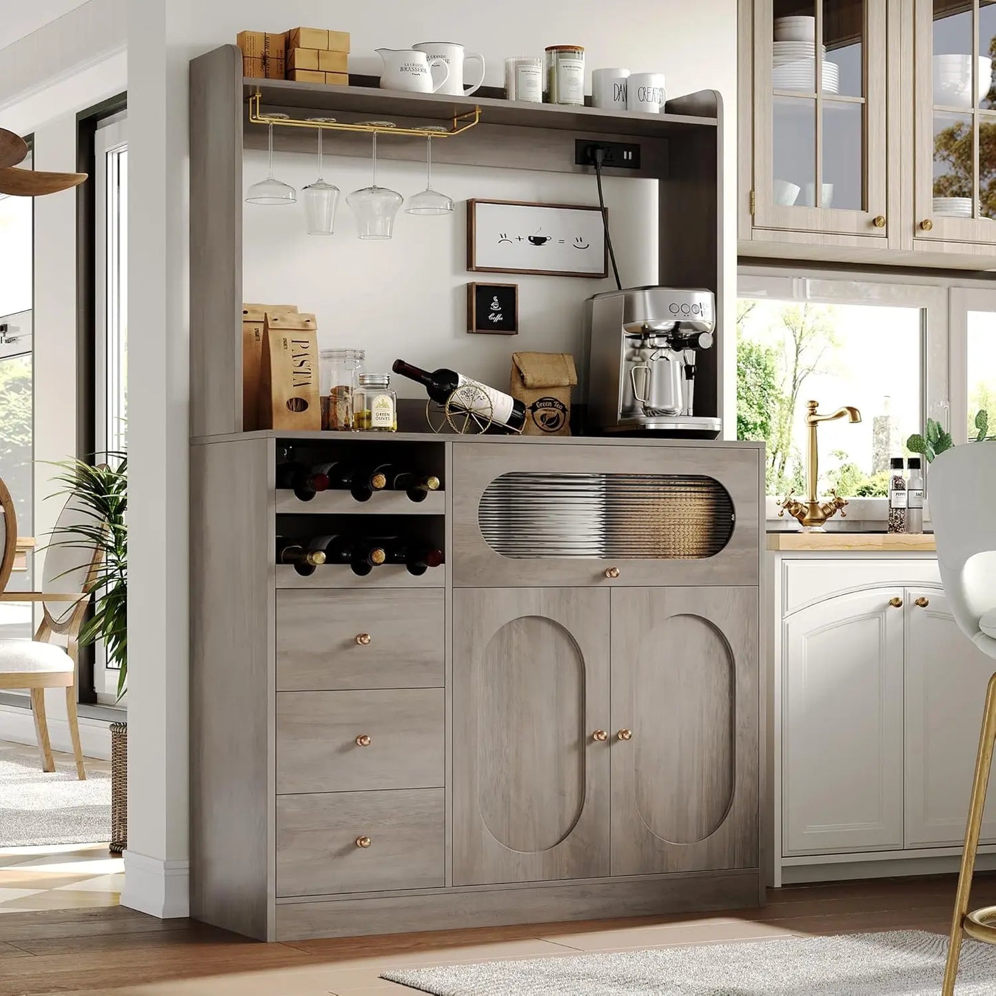 Kitchen Pantry Storage Cabinet with Hutch