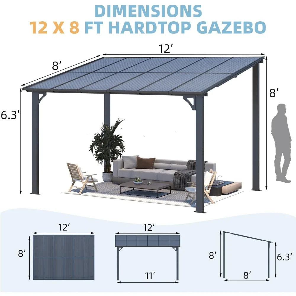 12' X 8 Outdoor Pergola, Hard Top