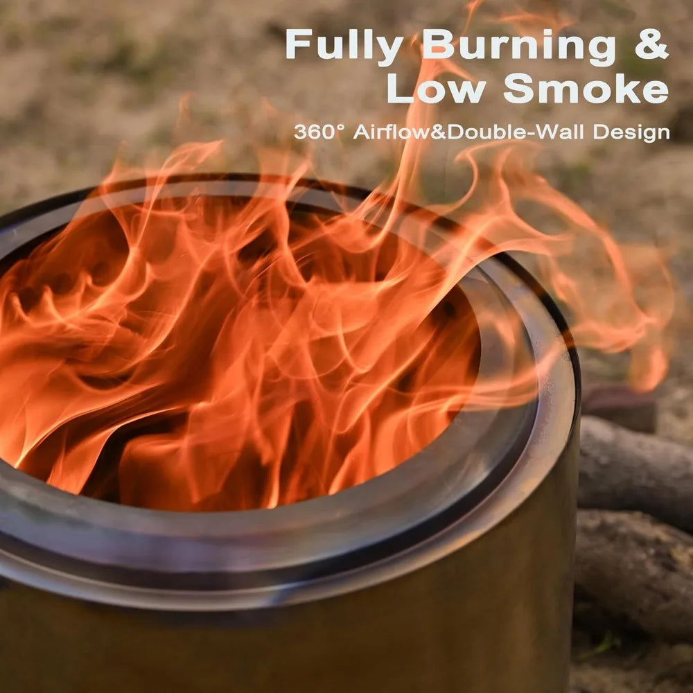 Stainless Wood Burning Fireplace with Grill and Removable Ash Pan