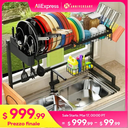 Over The Sink Dish Drying Rack (Adjustable Height/Length)