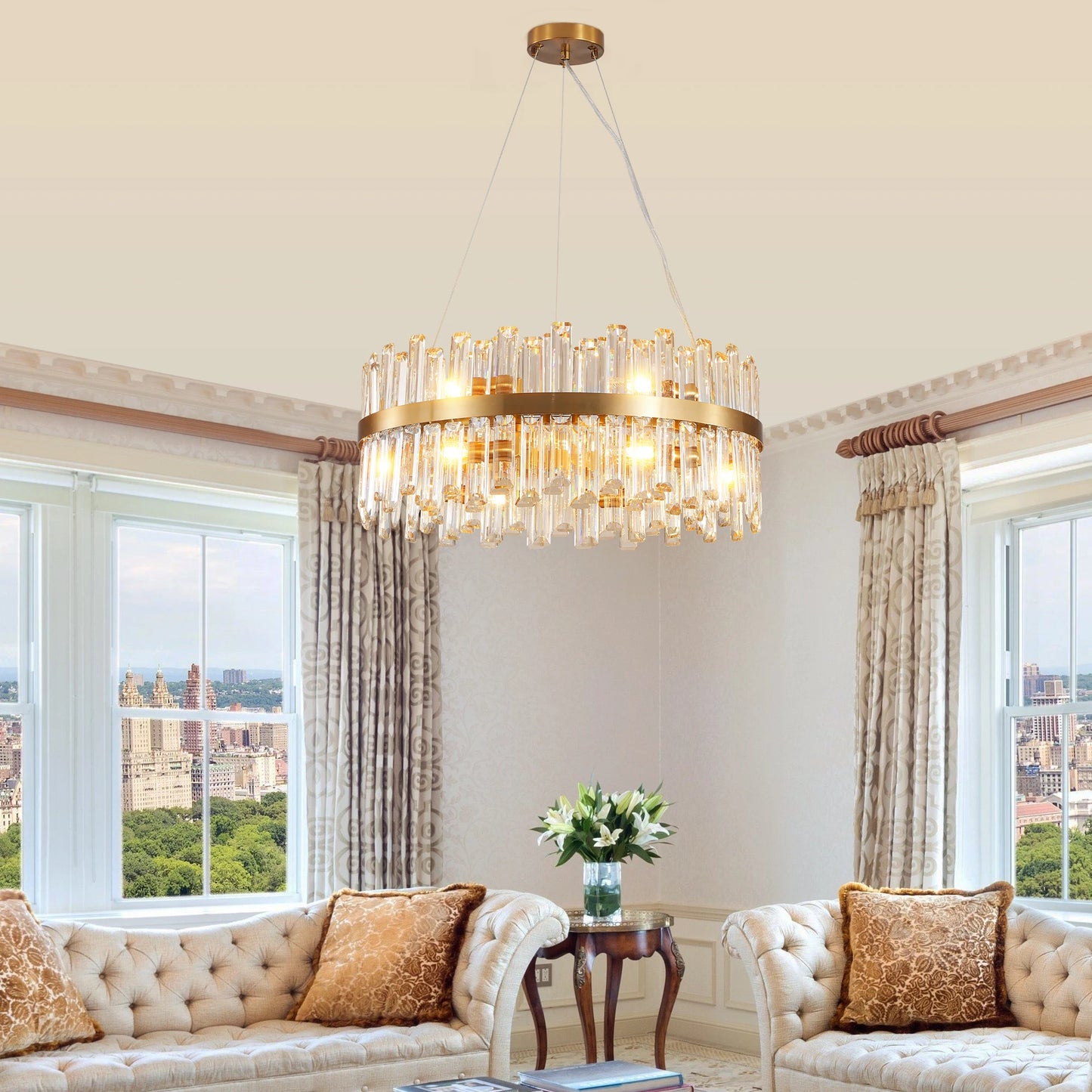 23.6-inch Luxury Crystal Chandelier, Gold-Plated Metal Frame
