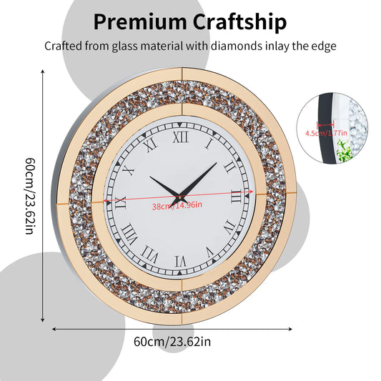 Bling Silver Round Mirror Clock