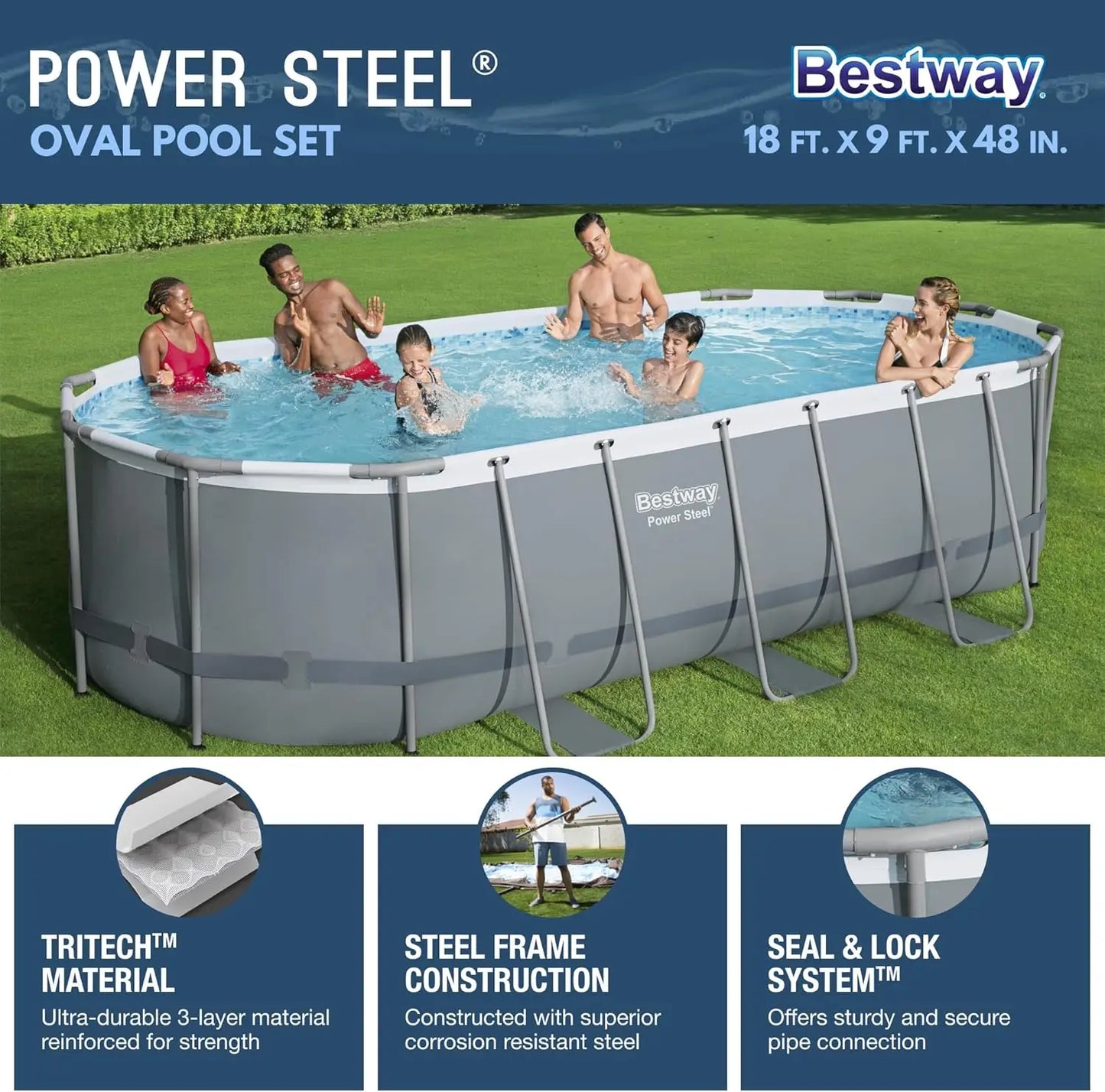 Oval Metal Frame Above Ground Outdoor Swimming Pool Set