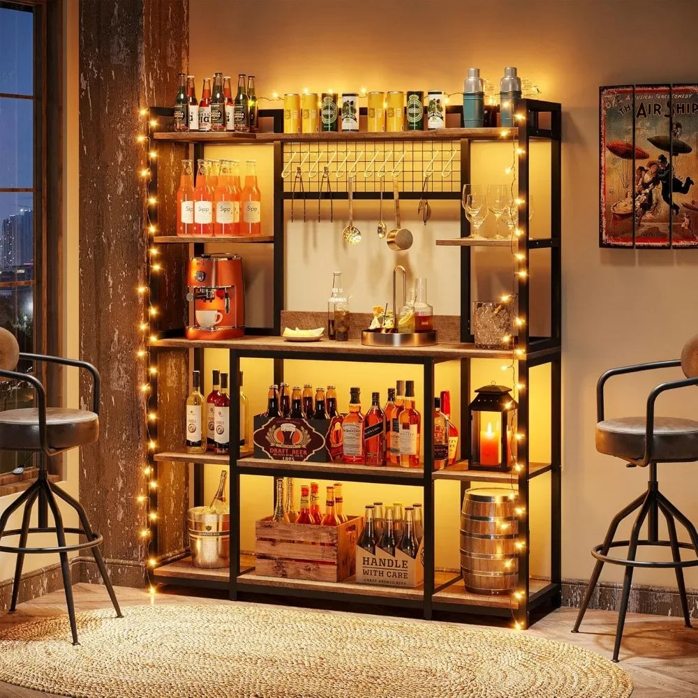 Large Bakers Rack, 55" Wide Kitchen Hutch Cabinet