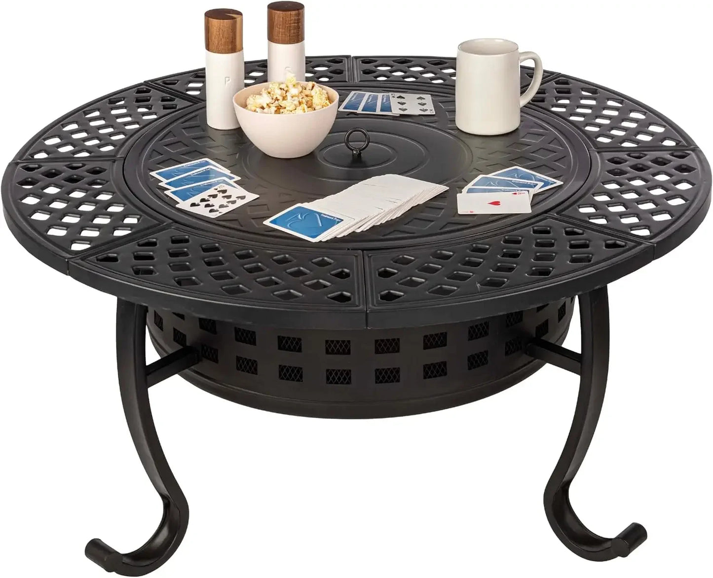 Outdoor Fire Table with 2 Grills, Lid, Poker, and Cover