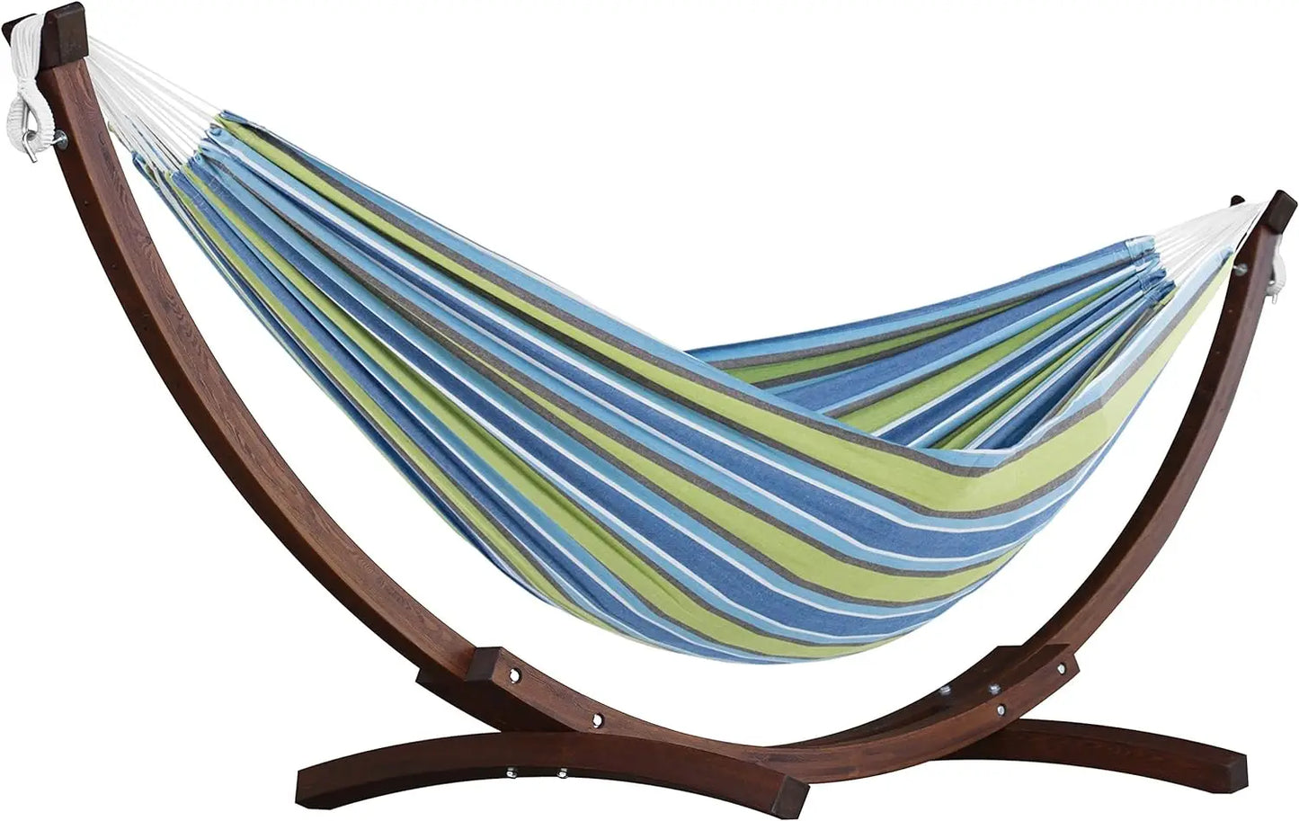 Double Cotton Hammock with Solid Pine Arc Stand