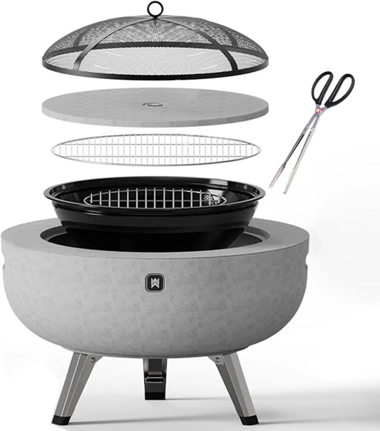 Round Fire Pit Combo with Foldable Legs
