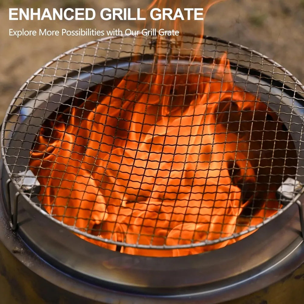 Stainless Wood Burning Fireplace with Grill and Removable Ash Pan