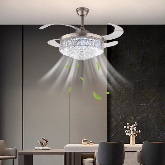 36 Inch Sliver LED Invisible Ceiling Fan with LED Light Crystal Chandelier