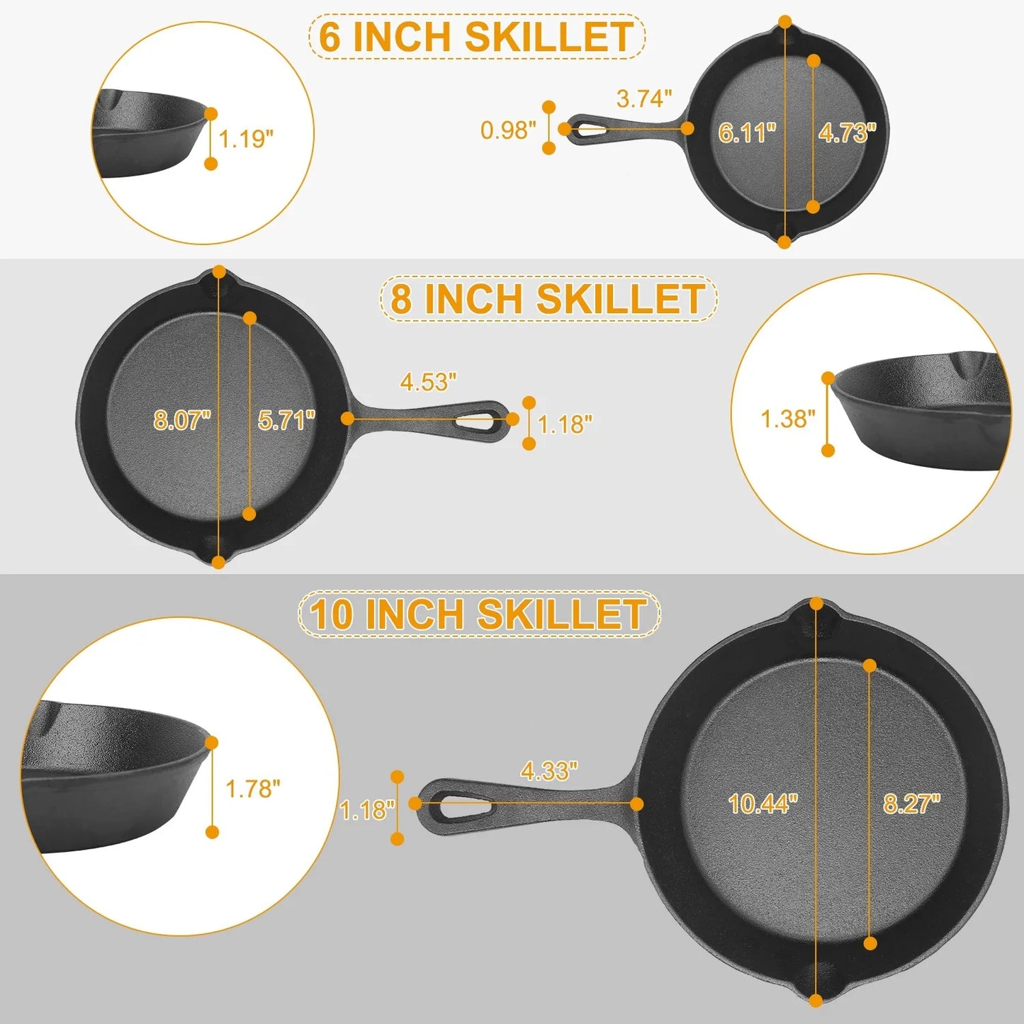 3Pcs Non-Stick Oven Safe Cookware Heat-Resistant Frying Pan