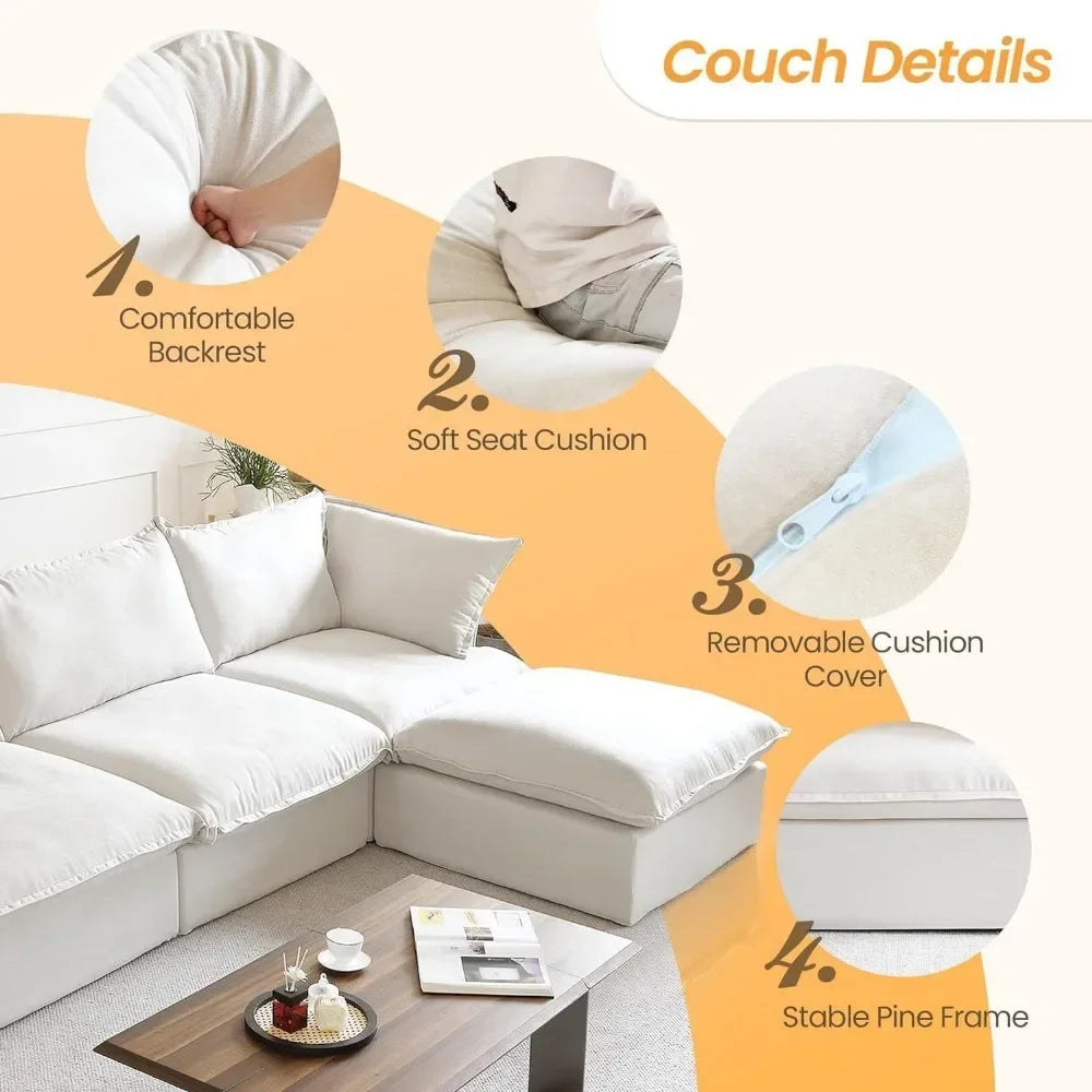 Deep 6-Seats Modular Convertible Couch